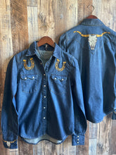 Load image into Gallery viewer, Lubbock Embroidered Denim Pearl Snap