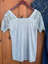 Load image into Gallery viewer, Carolina Lace Sleeve Top {Gray}