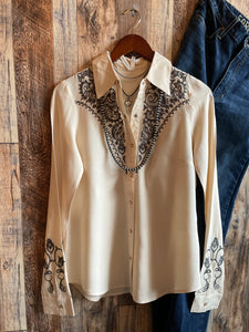 Brown Embroidered Pearl Snap Western Shirt