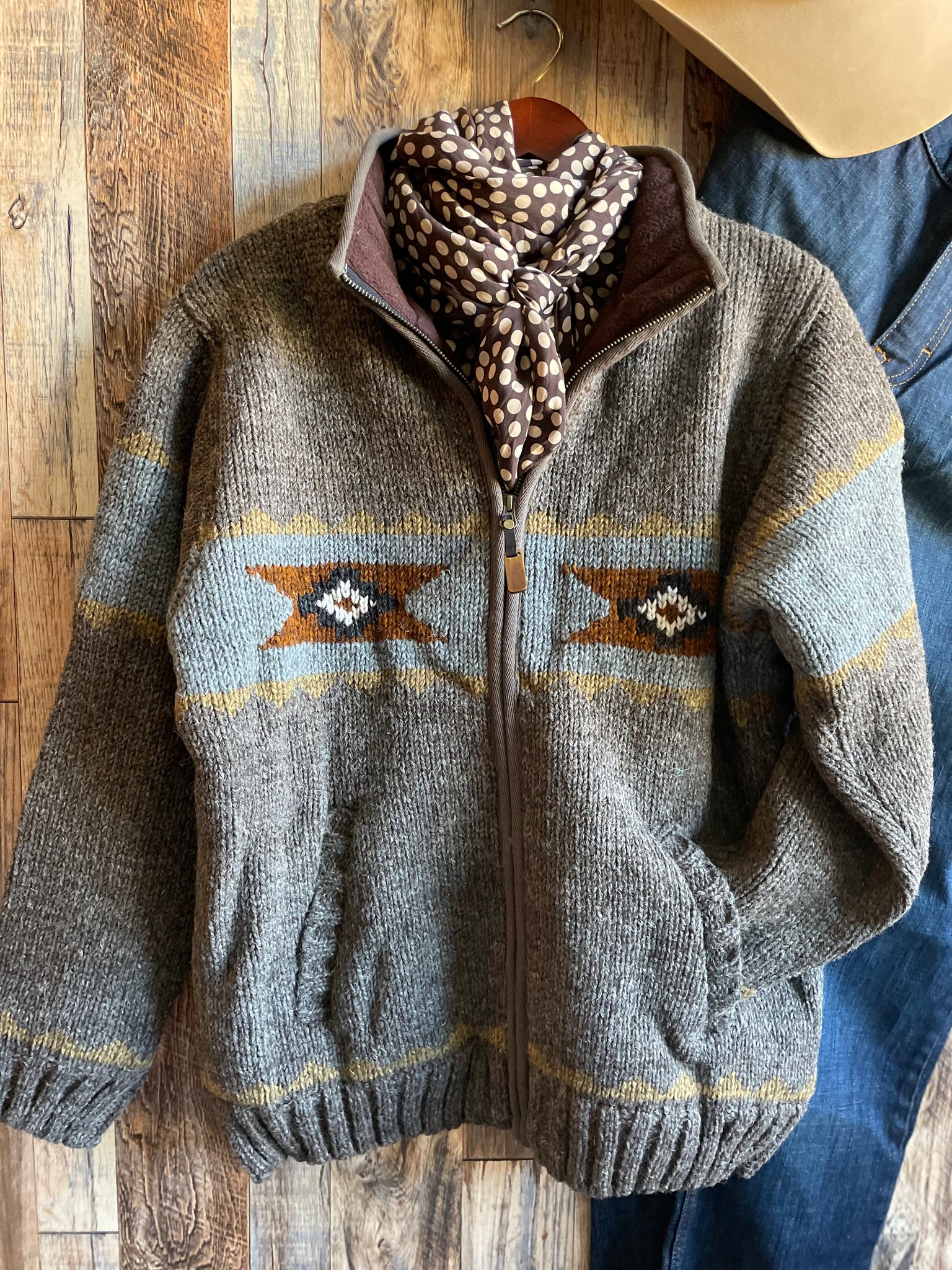 Navajo Knit Sweater Jacket Dark Natural Men s