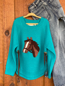 Turquoise Horse Sweater {Kids}