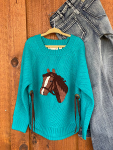 Turquoise Horse Sweater {Kids}