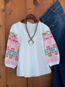 Camden Embroidered Sleeve Top